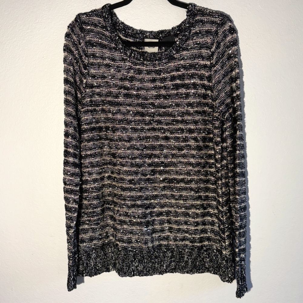 Harley-Davidson Womens XL Black Silver Metallic Sequin Knit Sweater Long Sleeve